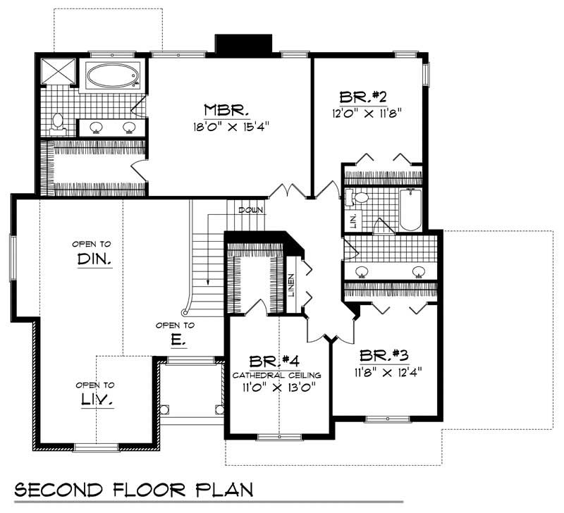 Floor Plan Second Story of Craftsman Plan #101-1313