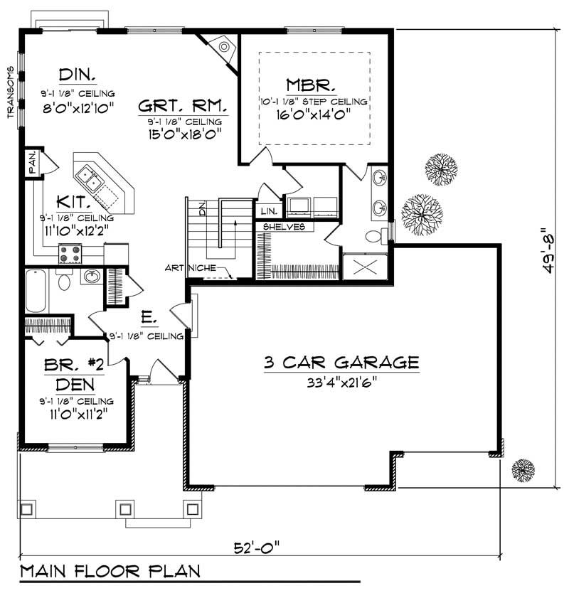Floor Plan First Story of Ranch Plan #101-1318