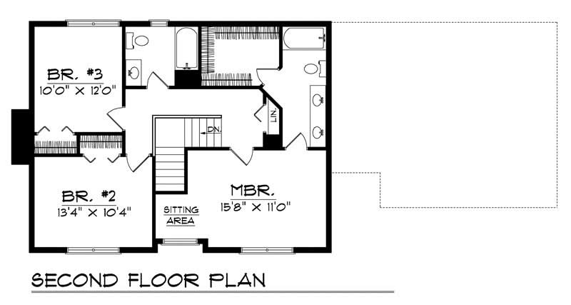 Floor Plan Second Story of Colonial Plan #101-1324