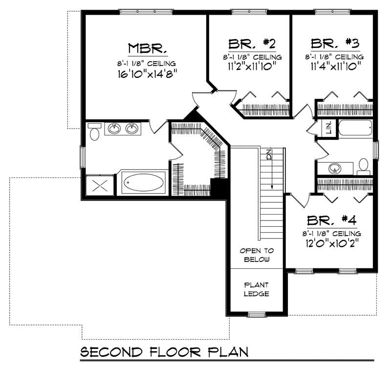 Floor Plan Second Story of Mediterranean Plan #101-1325