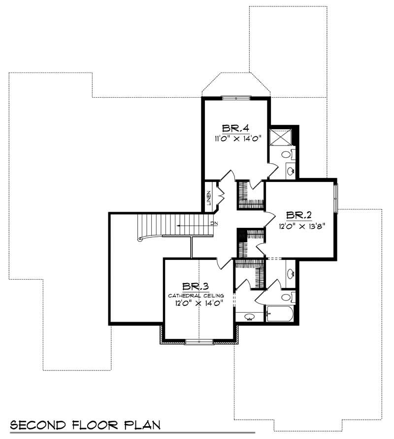 Floor Plan Second Story of European Plan #101-1339