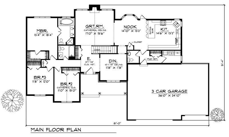 Floor Plan First Story of Ranch Plan #101-1341