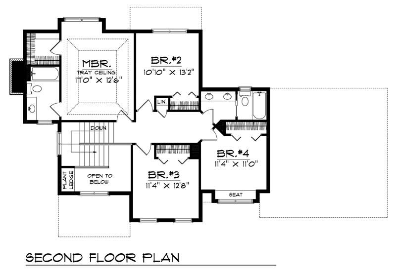 Floor Plan Second Story of Colonial Plan #101-1347