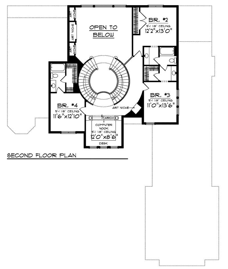 Floor Plan Second Story of Luxury Plan #101-1353