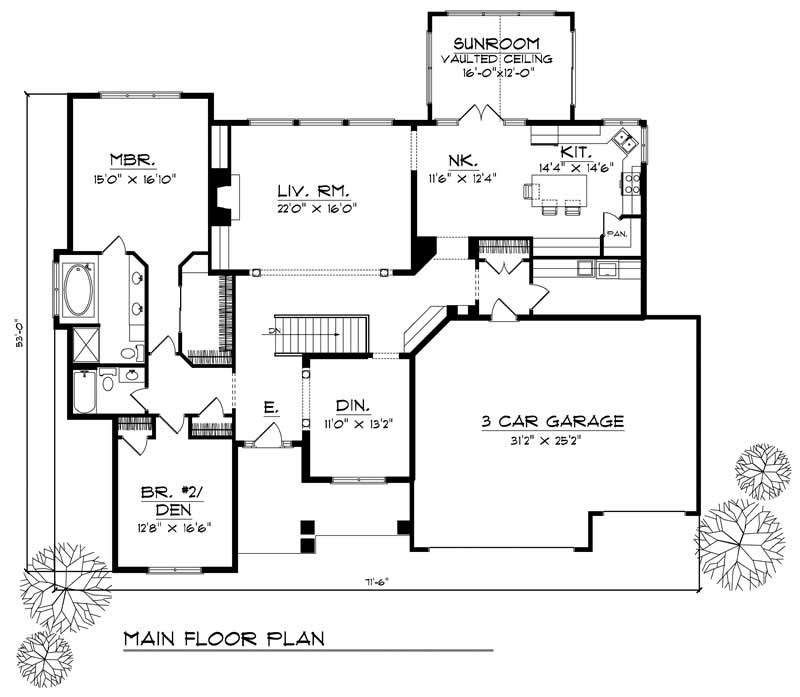 Floor Plan First Story of Craftsman Plan #101-1365