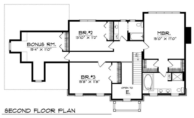Floor Plan Second Story of Colonial Plan #101-1366