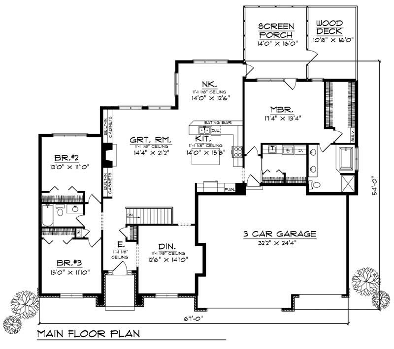 Floor Plan First Story of Ranch Plan #101-1370