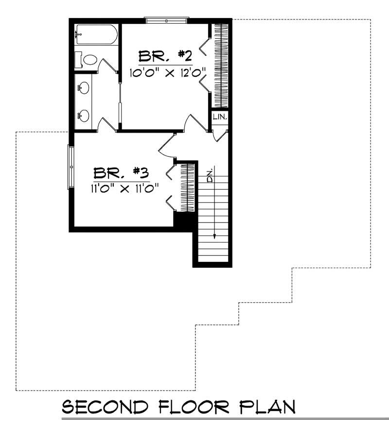 Floor Plan Second Story of Craftsman Plan #101-1374