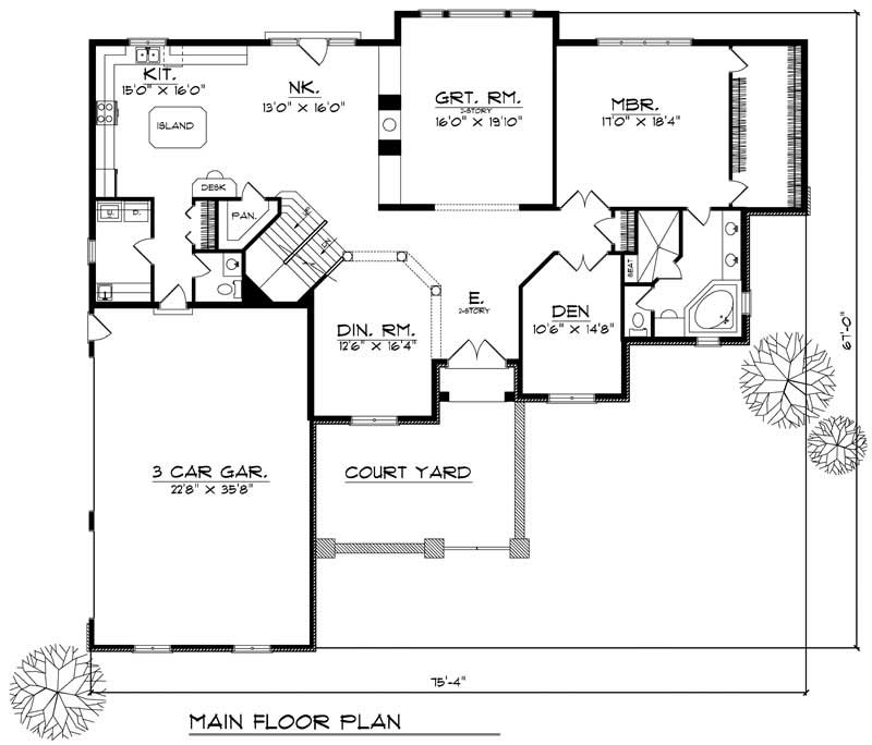 Floor Plan First Story of European Plan #101-1375