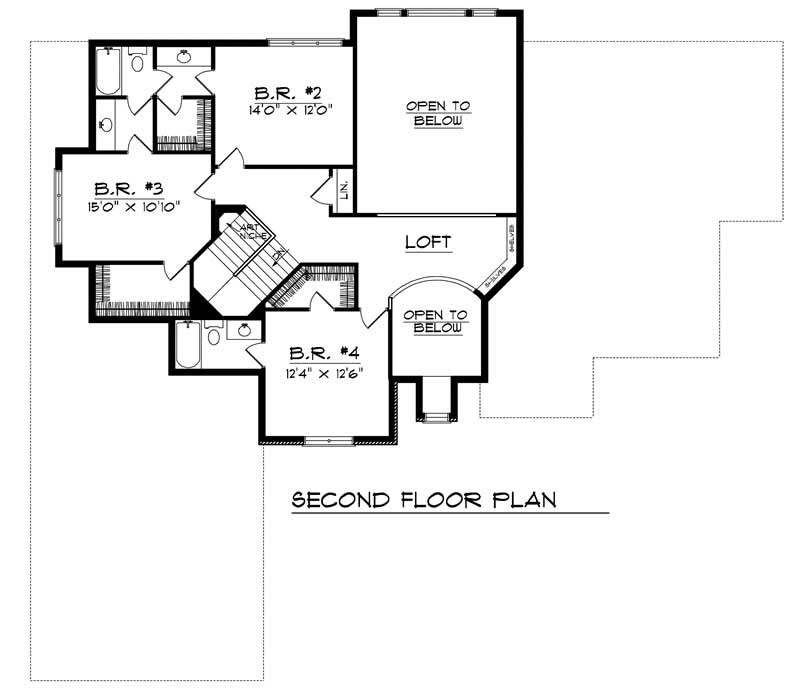 Floor Plan Second Story of European Plan #101-1375