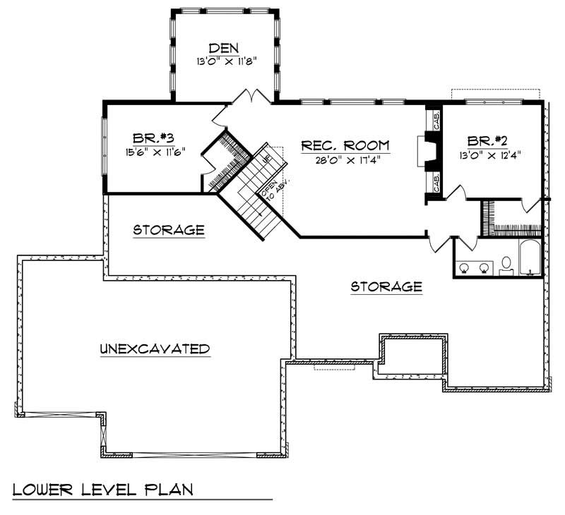 Floor Plan Basement of Ranch Plan #101-1376