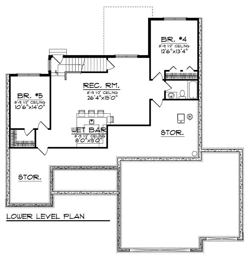Floor Plan Basement of Ranch Plan #101-1377