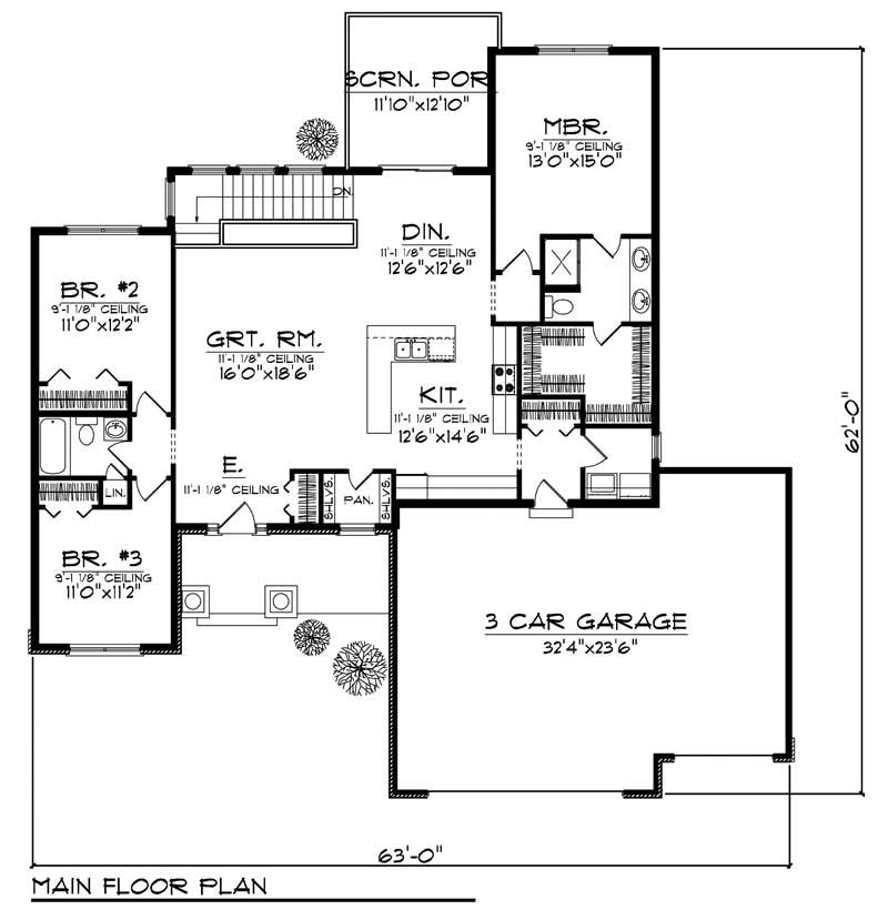 Floor Plan First Story of Ranch Plan #101-1377