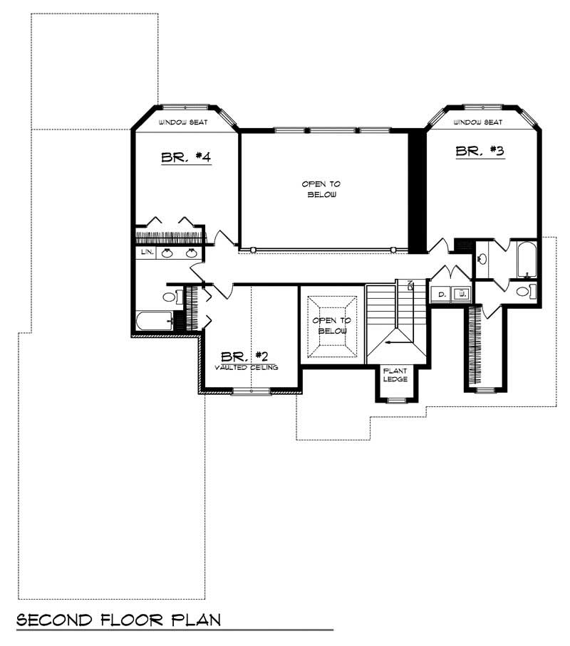 Floor Plan Second Story of European Plan #101-1378