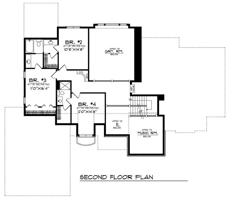 Floor Plan Second Story of European Plan #101-1382