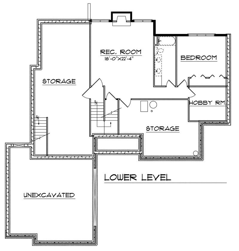 Floor Plan Basement of Ranch Plan #101-1383