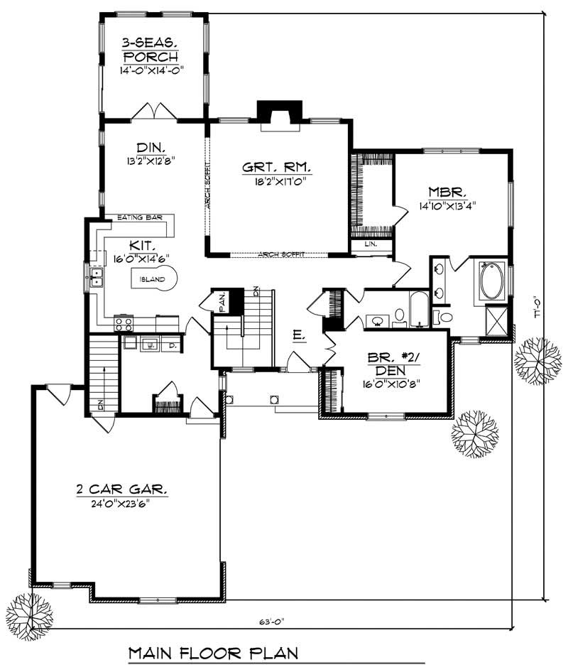 Floor Plan First Story of Ranch Plan #101-1383