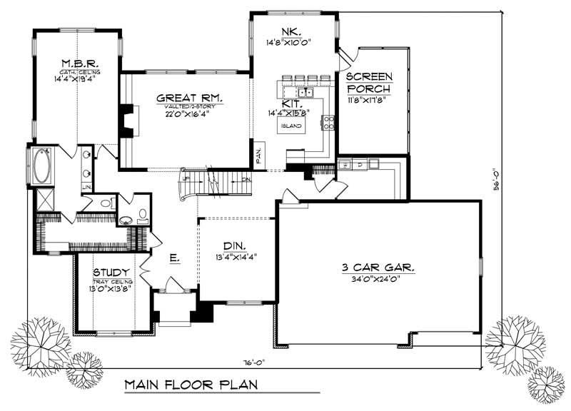 Floor Plan First Story of European Plan #101-1387