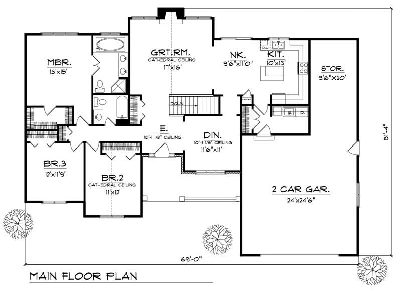 Floor Plan First Story of Ranch Plan #101-1390