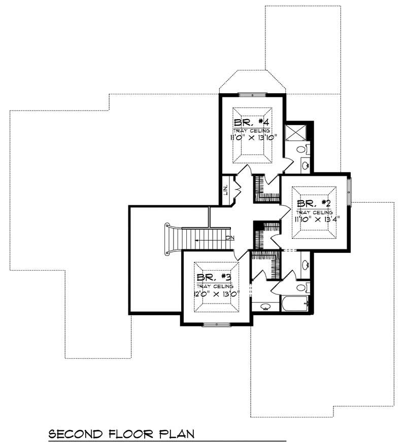 Floor Plan Second Story of European Plan #101-1391