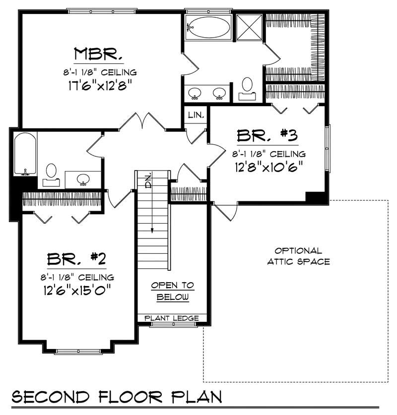 Floor Plan Second Story of Craftsman Plan #101-1395