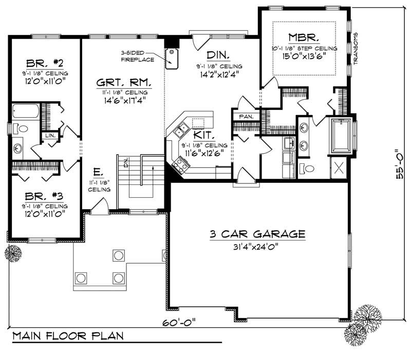 Floor Plan First Story of Ranch Plan #101-1400