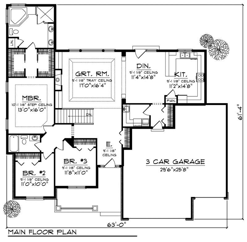 Floor Plan First Story of Prairie Plan #101-1401