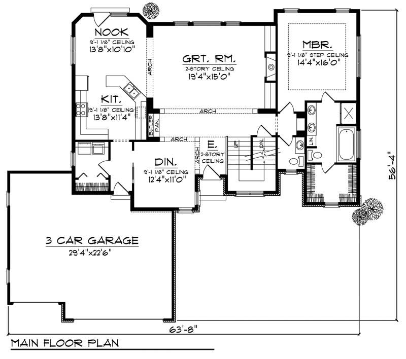 Floor Plan First Story of Craftsman Plan #101-1402