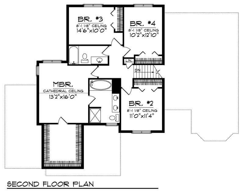 Floor Plan Second Story of European Plan #101-1405