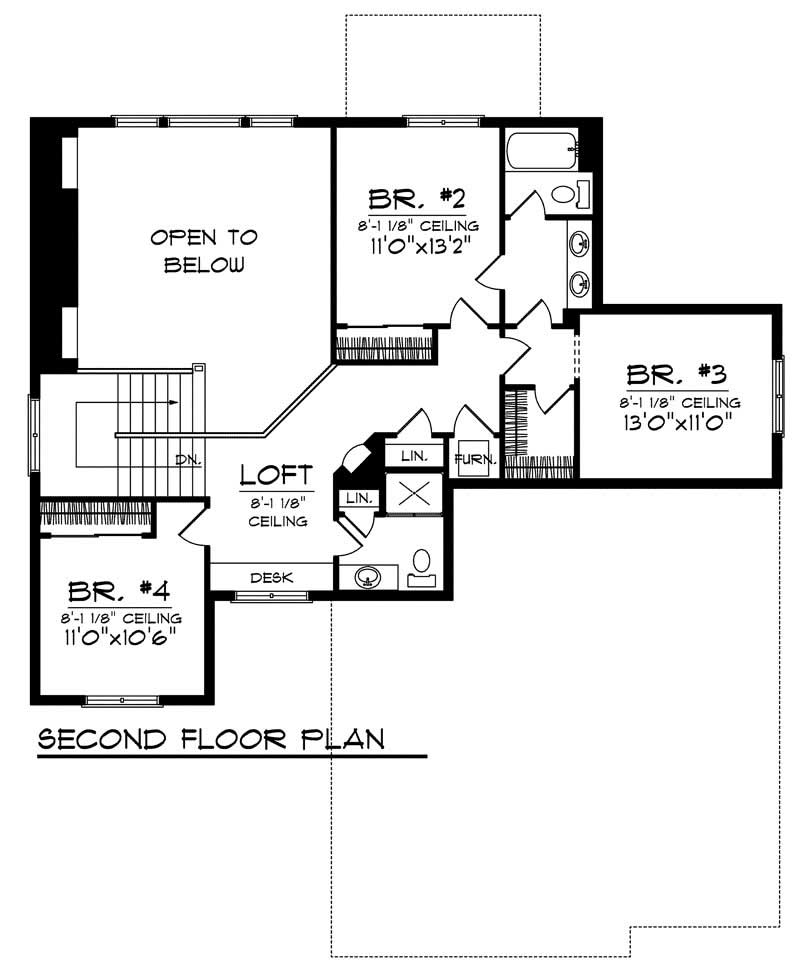 Floor Plan Second Story of European Plan #101-1409
