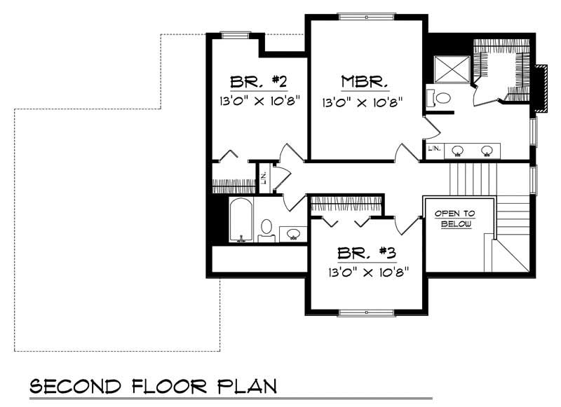 Floor Plan Second Story of Colonial Plan #101-1412
