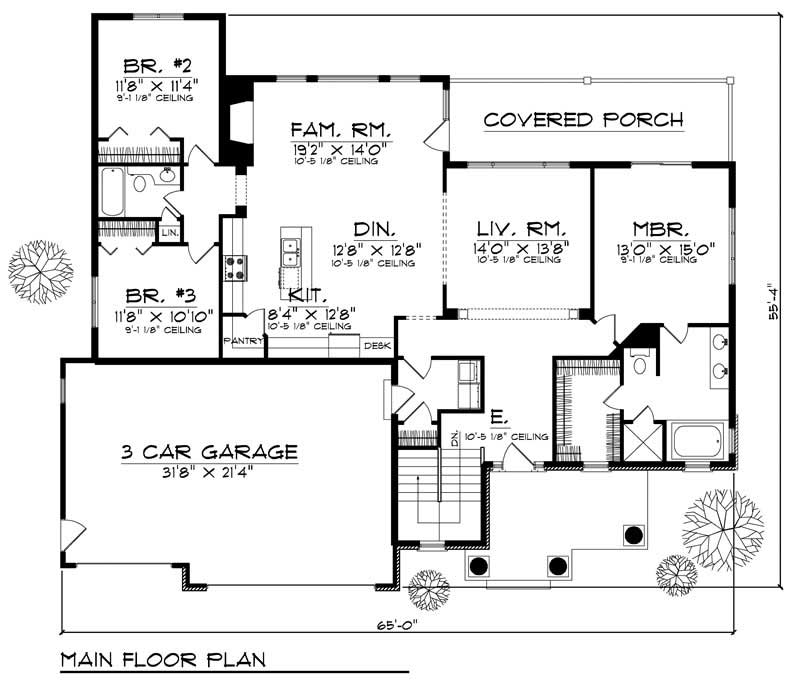 Floor Plan First Story of Ranch Plan #101-1414
