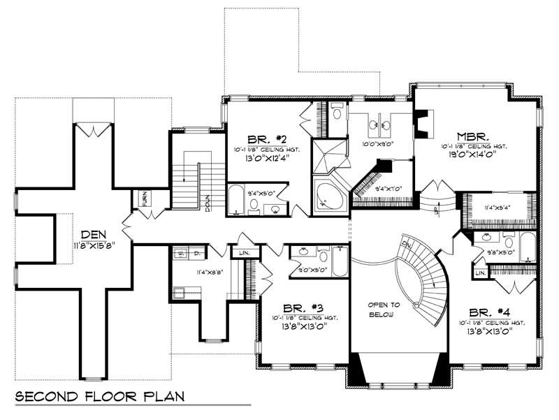 Floor Plan Second Story of European Plan #101-1415