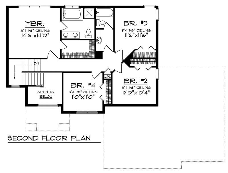 Floor Plan Second Story of Craftsman Plan #101-1421