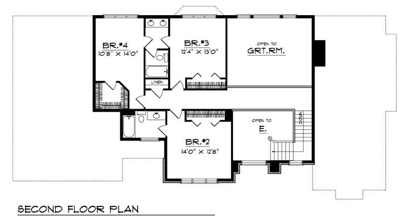 Floor Plan Second Story of European Plan #101-1427