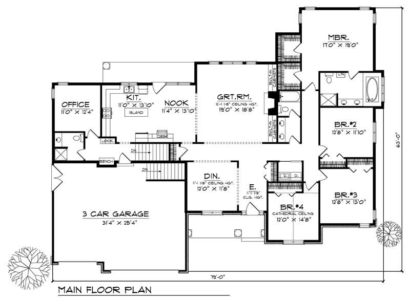 Floor Plan First Story of Craftsman Plan #101-1432