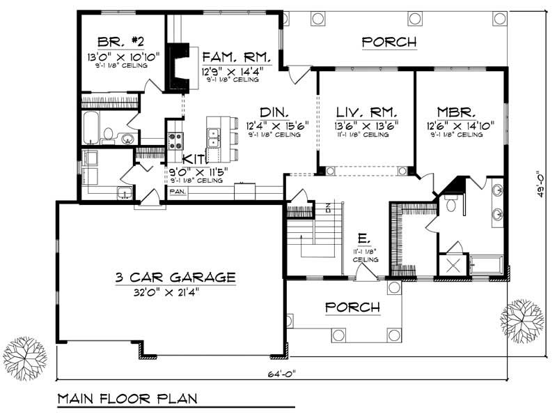 Floor Plan First Story of Country Plan #101-1442