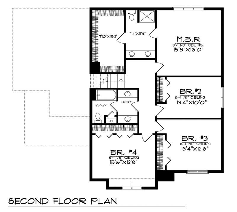 Floor Plan Second Story of Craftsman Plan #101-1444