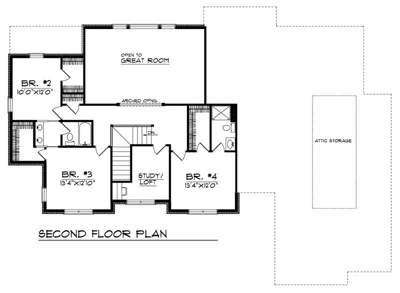 Floor Plan Second Story of Craftsman Plan #101-1447