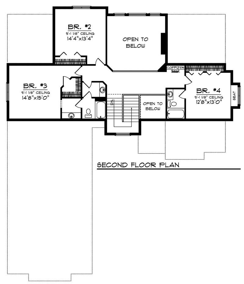 Floor Plan Second Story of European Plan #101-1448