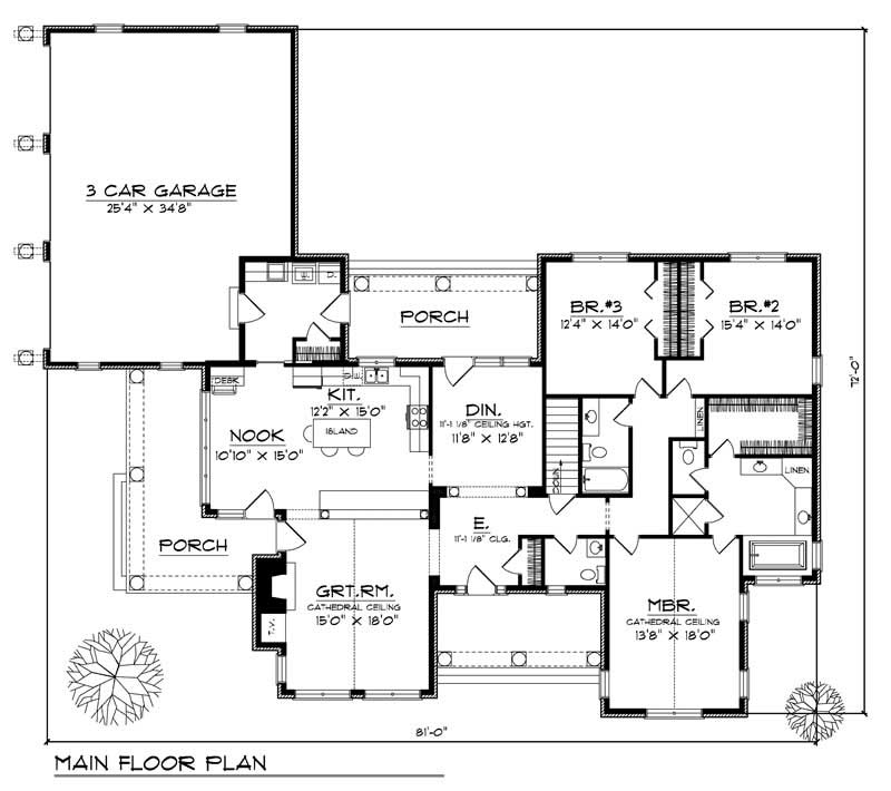 Floor Plan First Story of Colonial Plan #101-1454