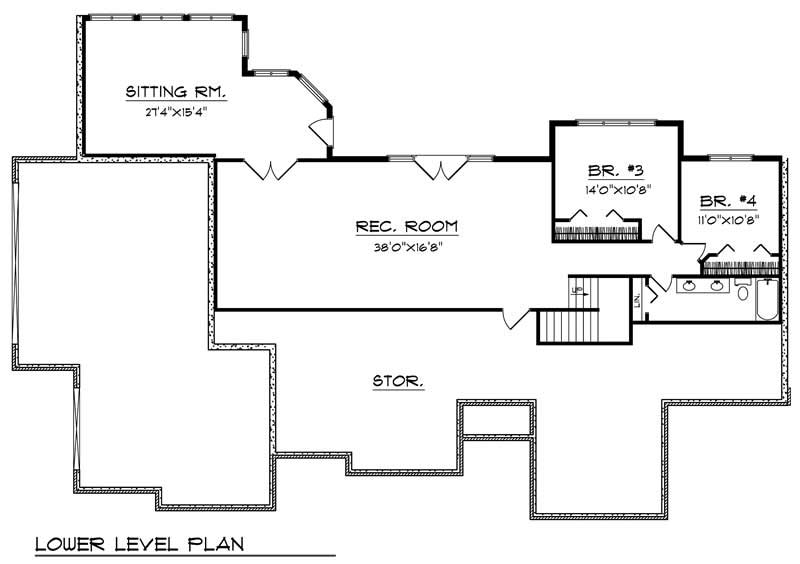 Floor Plan Basement of Ranch Plan #101-1455