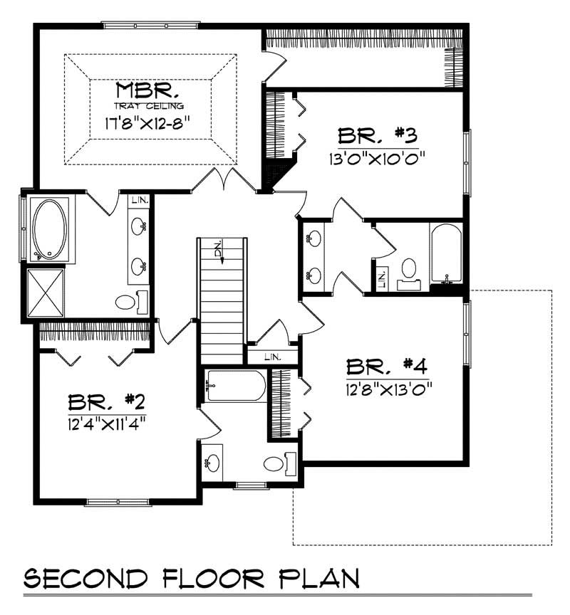 Floor Plan Second Story of Craftsman Plan #101-1470