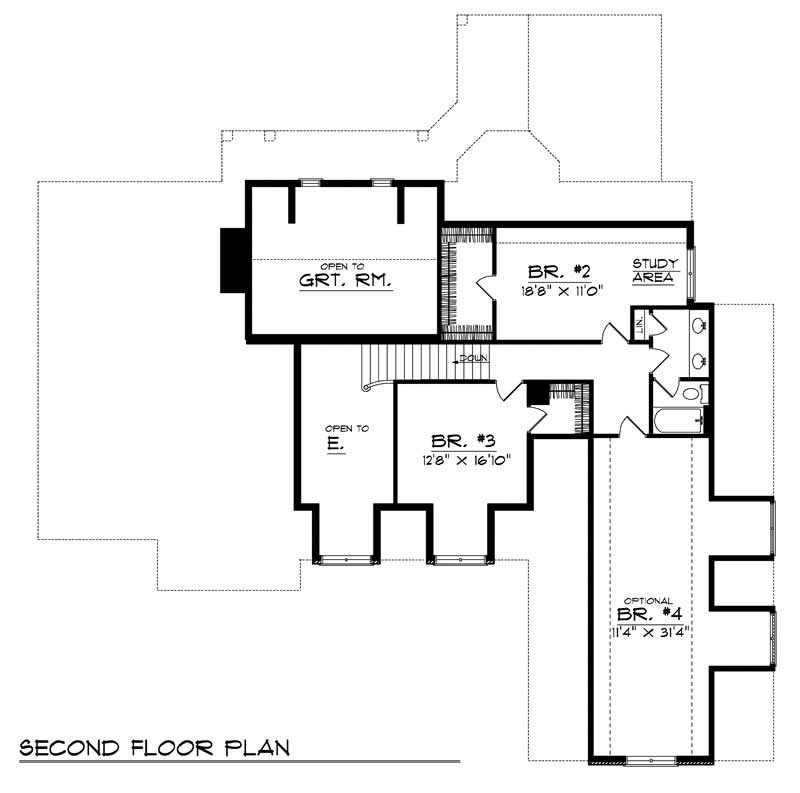 Floor Plan Second Story of European Plan #101-1474