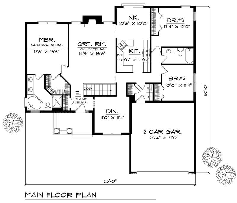 Floor Plan First Story of Ranch Plan #101-1478
