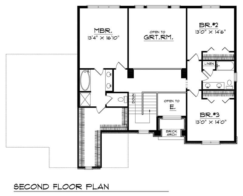 Floor Plan Second Story of European Plan #101-1481