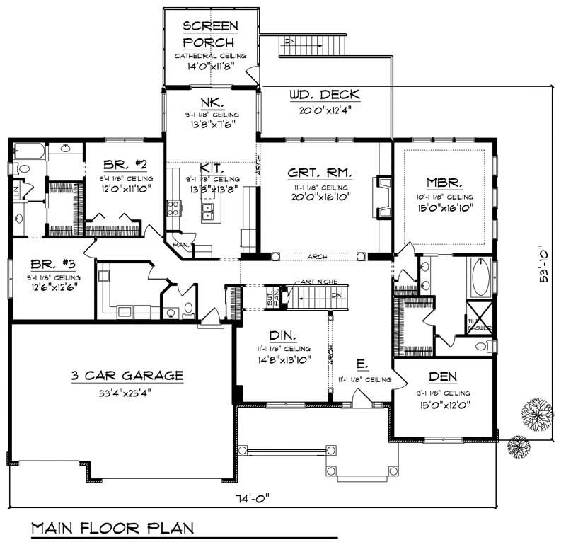 Floor Plan First Story of Ranch Plan #101-1482