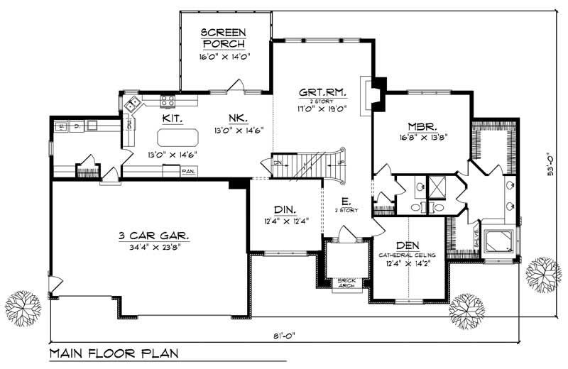 Floor Plan First Story of European Plan #101-1488