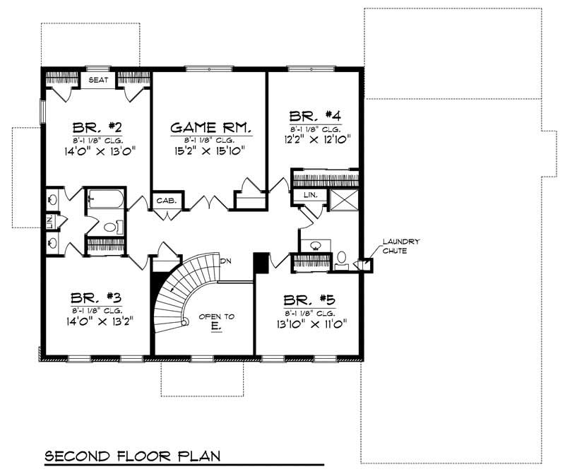 Floor Plan Second Story of European Plan #101-1494