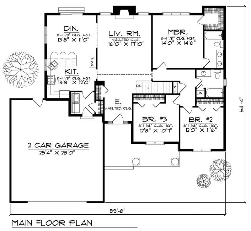 Floor Plan First Story of Ranch Plan #101-1499